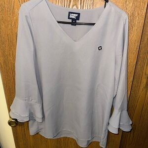 Lands' End JPMorgan Chase Light Gray Blouse with Ruffle Sleeves